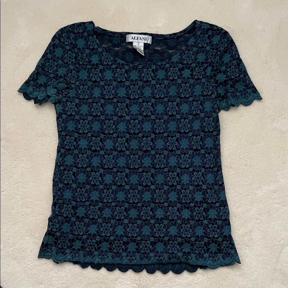 Alfani Women's Teal Floral Lace Blouse